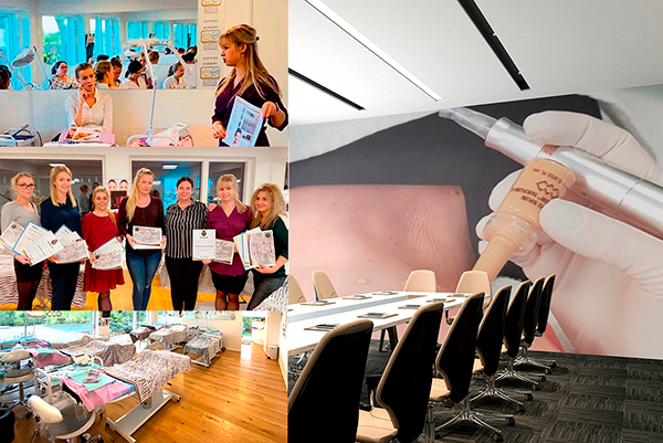 Training room with Dermatech Group branding