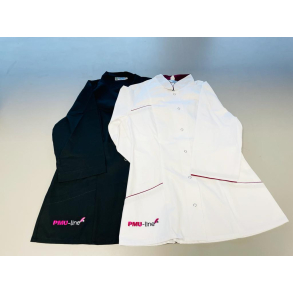 Clinic coat with logo in white and black (S, M, L, XL). Eco textile