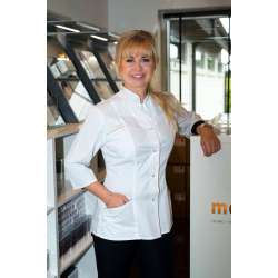 Clinic coat with logo in white and black (S, M, L, XL). Eco textile