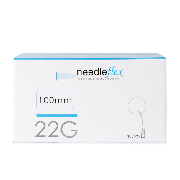 NEEDLEFLEX 22G - (50mm - 100mm) 100 Flexible needle cannula with blunt tip and side hole