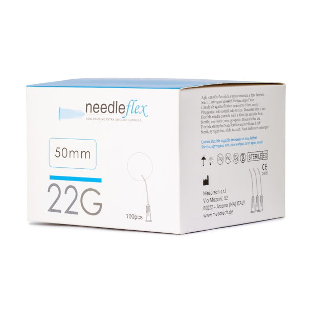 NEEDLEFLEX 22G - (50mm - 100mm) 100 Flexible needle cannula with blunt tip and side hole