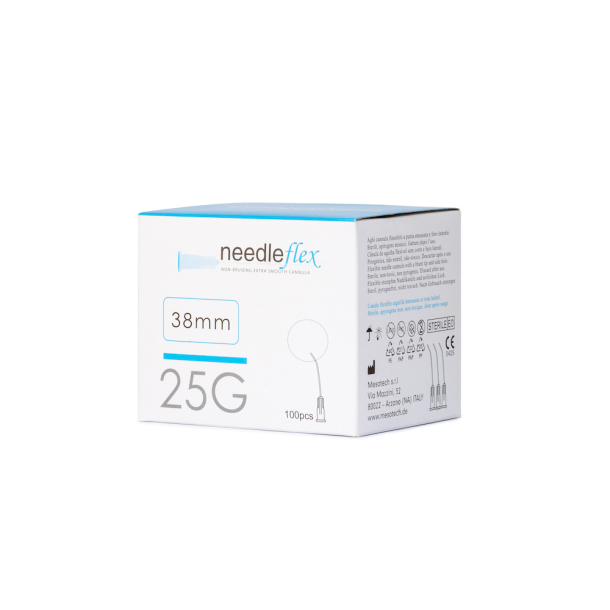 NEEDLEFLEX 25G -(38mm / 50mm) 100 Flexible needle cannula with blunt tip and side hole
