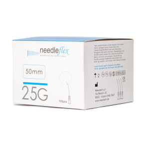 NEEDLEFLEX 25G -(38mm / 50mm) 100 Flexible needle cannula with blunt tip and side hole