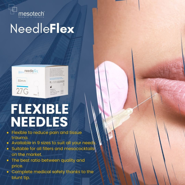 NEEDLEFLEX 30G - (25mm) 100 Flexible needle cannula with blunt tip and side hole